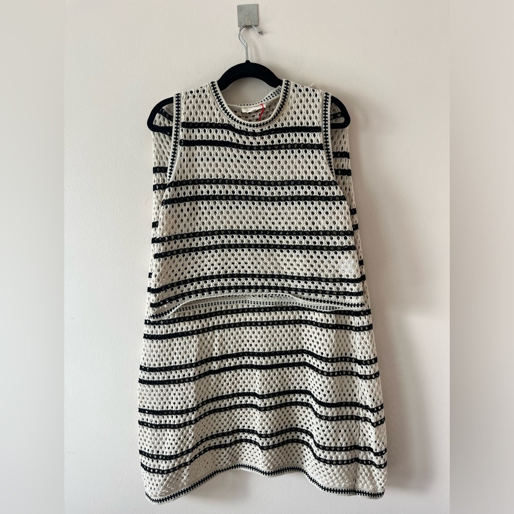 Solitaire Cream and Black Crochet Striped Skirt Set